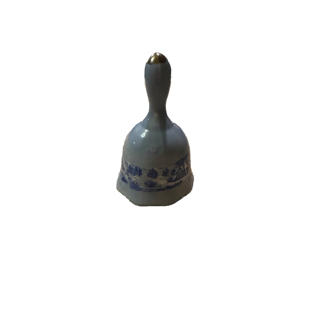 VINTAGE BLUE SNOW VILLAGE‎ MINI CERAMIC BELL WITH SILVER ACCENT  3.25" H